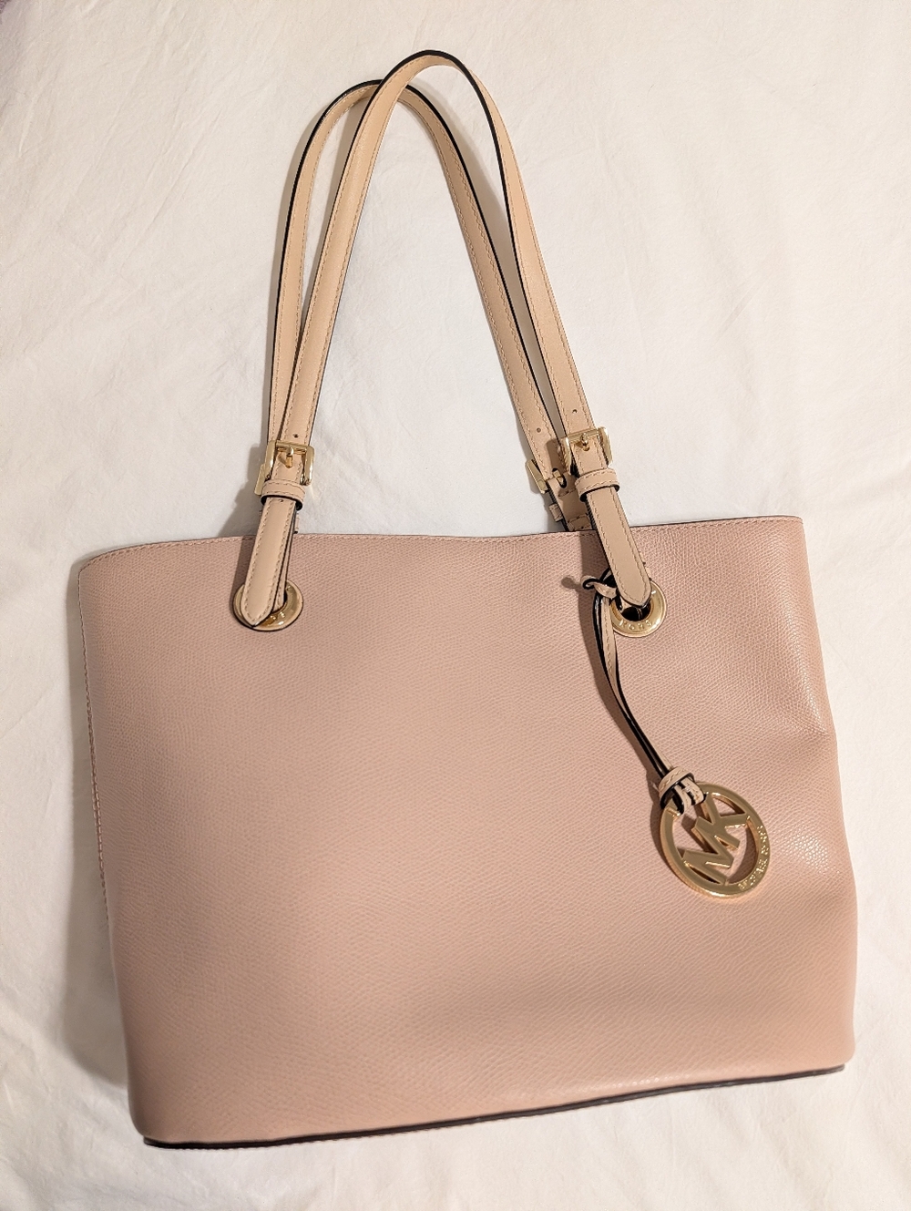Michael Kors Ballet Pink & Tan Leather Jet Set Style Open Top Tote Purse - Picture 1 of 6